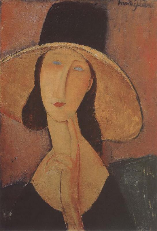 Amedeo Modigliani Portrait of Jeanne hebuterne iwth large hat Sweden oil painting art